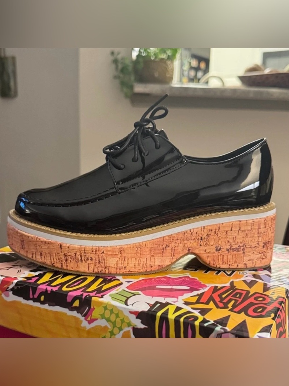 Cape Robbin "Natashaya" platform loafers, featuring a shiny black patent finish